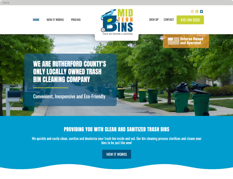 Mid-Tenn Bins website design and development project. Services provided for Manchester, TN companies.